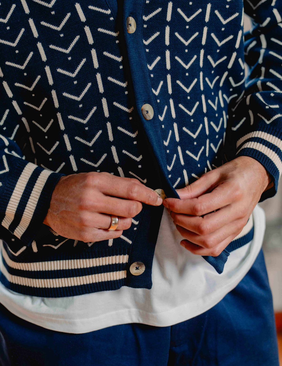 Fresh Knit Cardigan - Navy & Cream