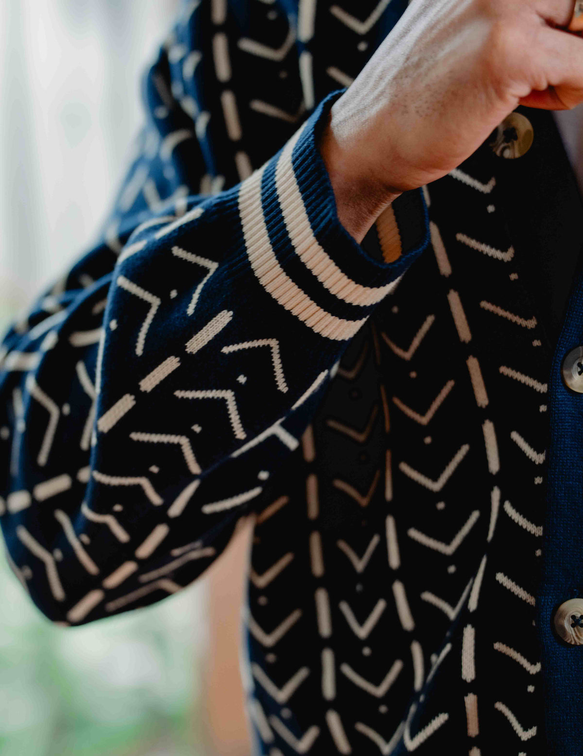 Fresh Knit Cardigan - Navy & Cream
