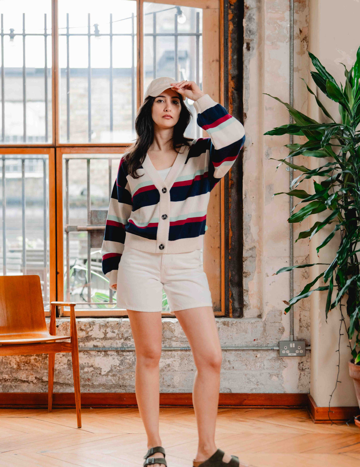 Fresh Summer Knit Cardigan - Navy Stripe