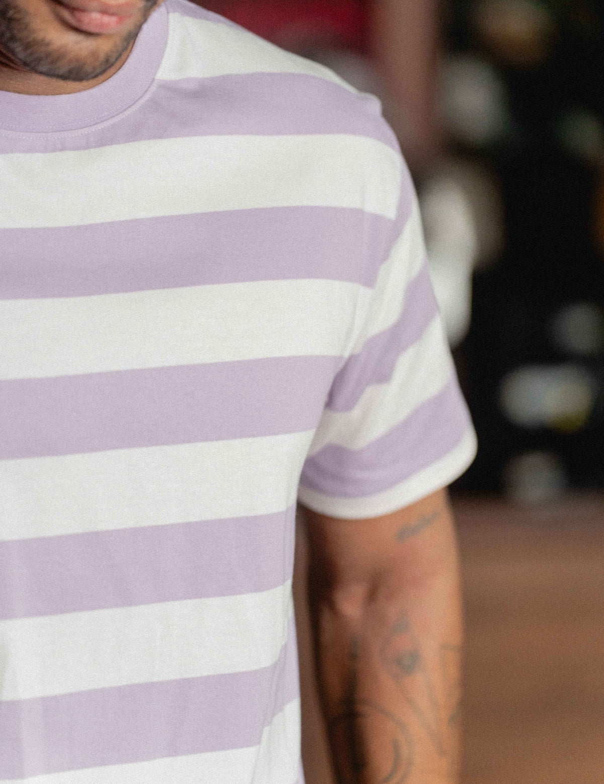 Fresh Heavyweight Tee Stripe - White/Purple